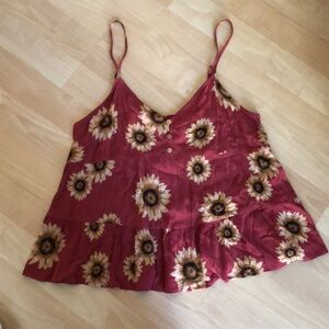 Sunflower Print Red Cami Top